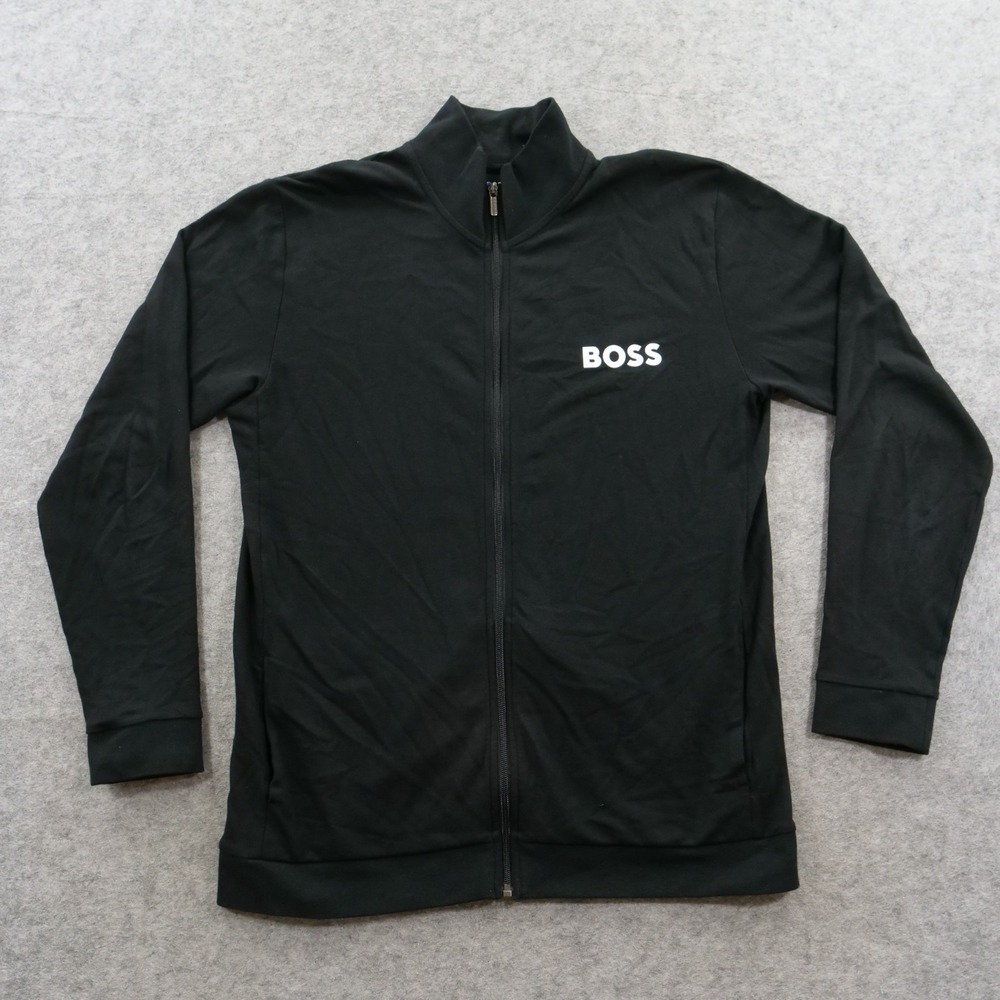 BOSS Jacket Mens Extra Large Black Ease Zip Track Sweatshirt Athleisure Logo